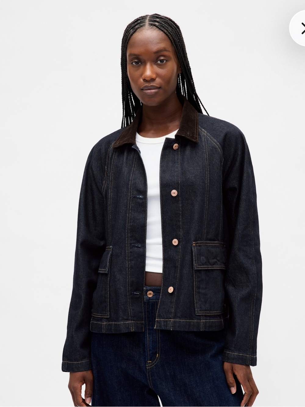 GAP Dark Indigo Denim Chore Jacket with Contrast Collar